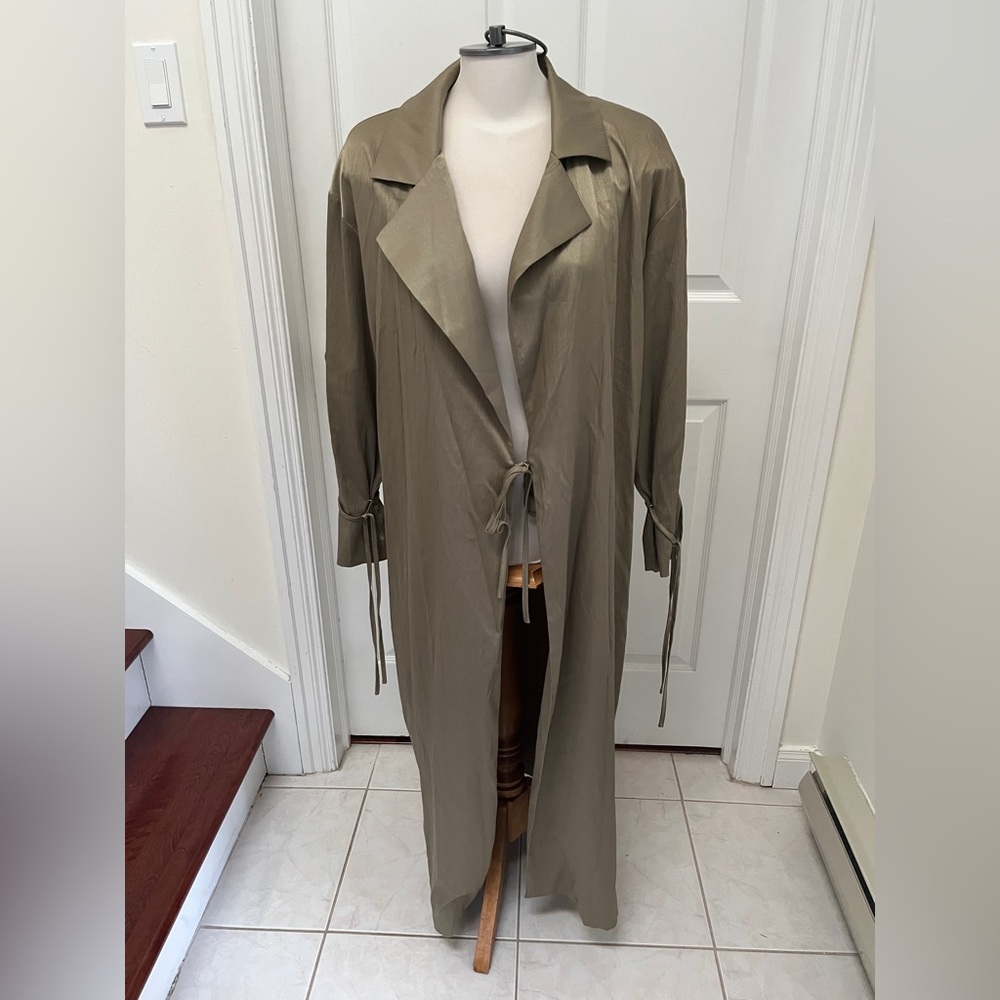Zara shimmered Olive Green Shirt Trench Coat women size small